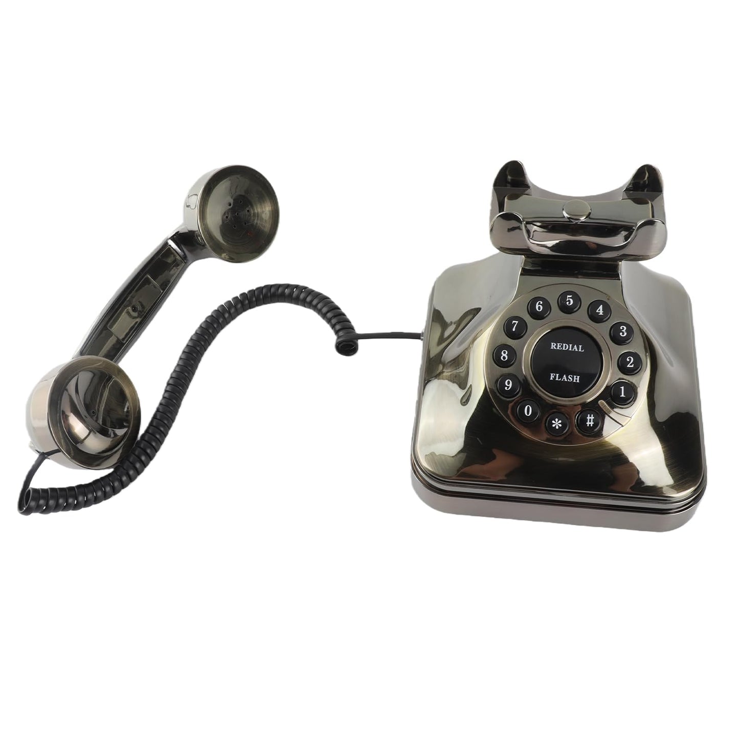 FastUU Teléfono Fijo Vintage Bronce, Teléfono Antiguo con Almacenamiento de Números y Timbre Mecánico
