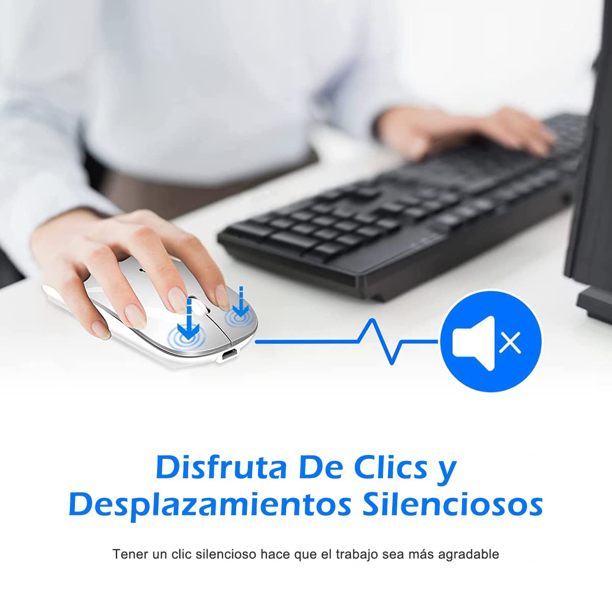 Lostrain Mouse Inalámbrico, Ratón Bluetooth Recargable con Receptor Mini USB 2.4G 1600DPI Sensor Óptico Wireless Mouse De Doble Modo Silencioso Compatible con Chromebook/Mac/Windows/Pc