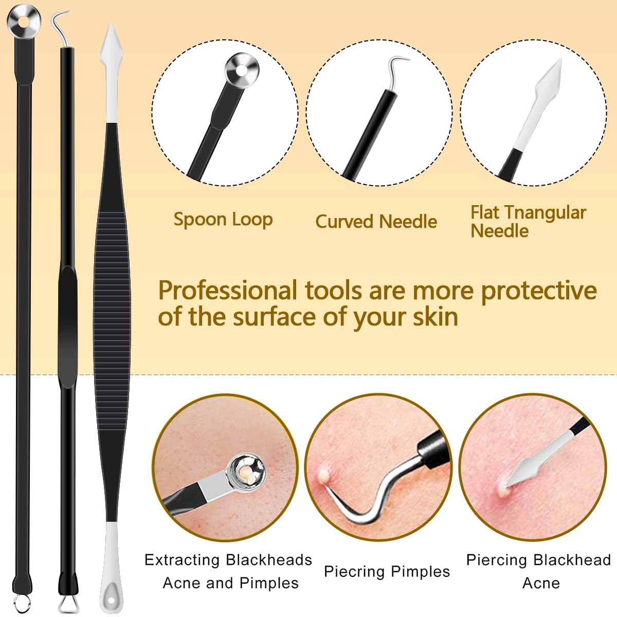Kit de herramientas de extracción de espinillas, de acero inoxidable, extractor de comedones, para frente, nariz, ligera, con funda de metal para viajes, uso doméstico