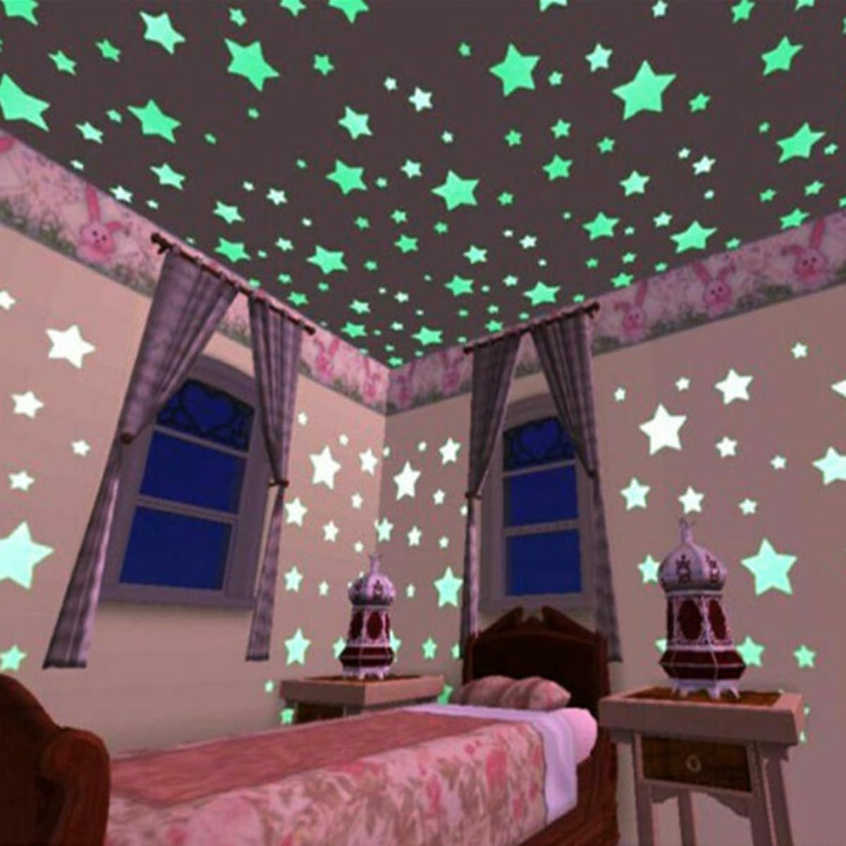 (Glow in dark stars) - 216 PCS Glow in Dark Stars and Moon, Glowing Stars for Ceiling and Wall Decals, for Kids Bedding Room or Party Birthday