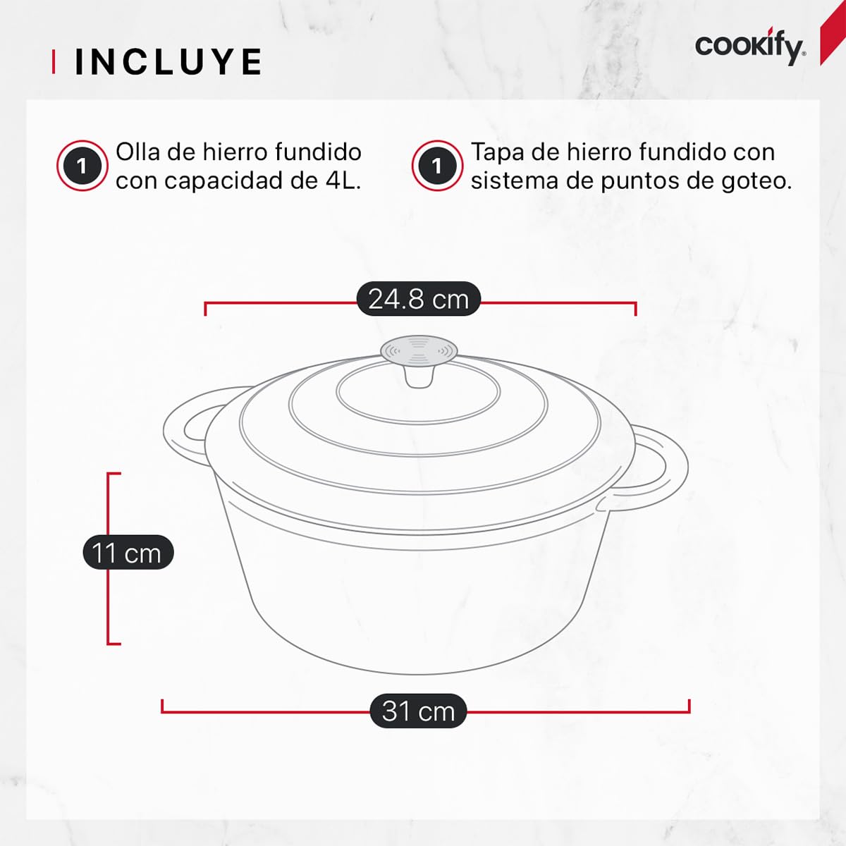 Cookify Olla de Hierro Fundido Esmaltado para Horno y Estufa, Horno Holandés Capacidad 4 Litros Dutch Oven (Taupe, 24.8 cm)