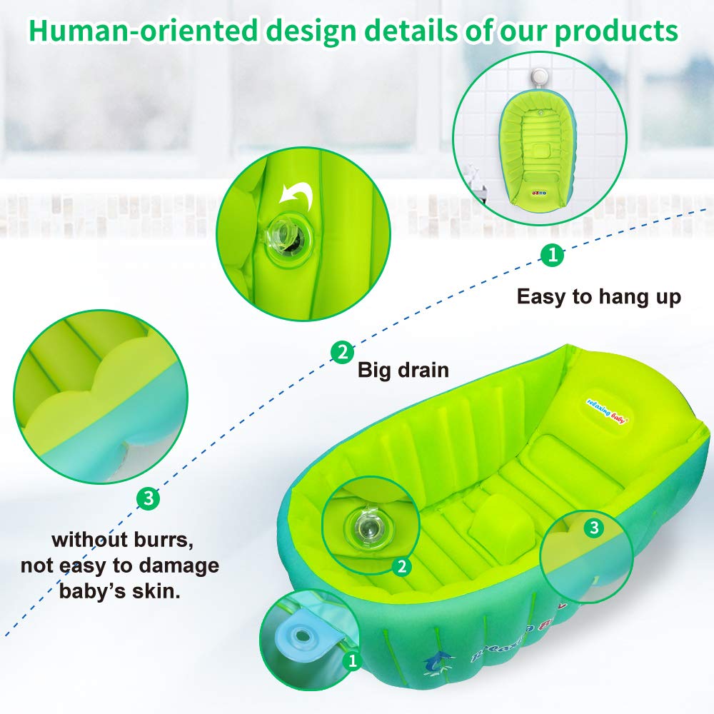 relaxing baby Bañera inflable para bebé relajante, asiento de bañera pequeño para bebé sentado, silla de bañera portátil para bebé niña de viaje accesorios con 2 divertidos juguetes de baño y bomba de aire para recién nacidos - 6 años de edad.