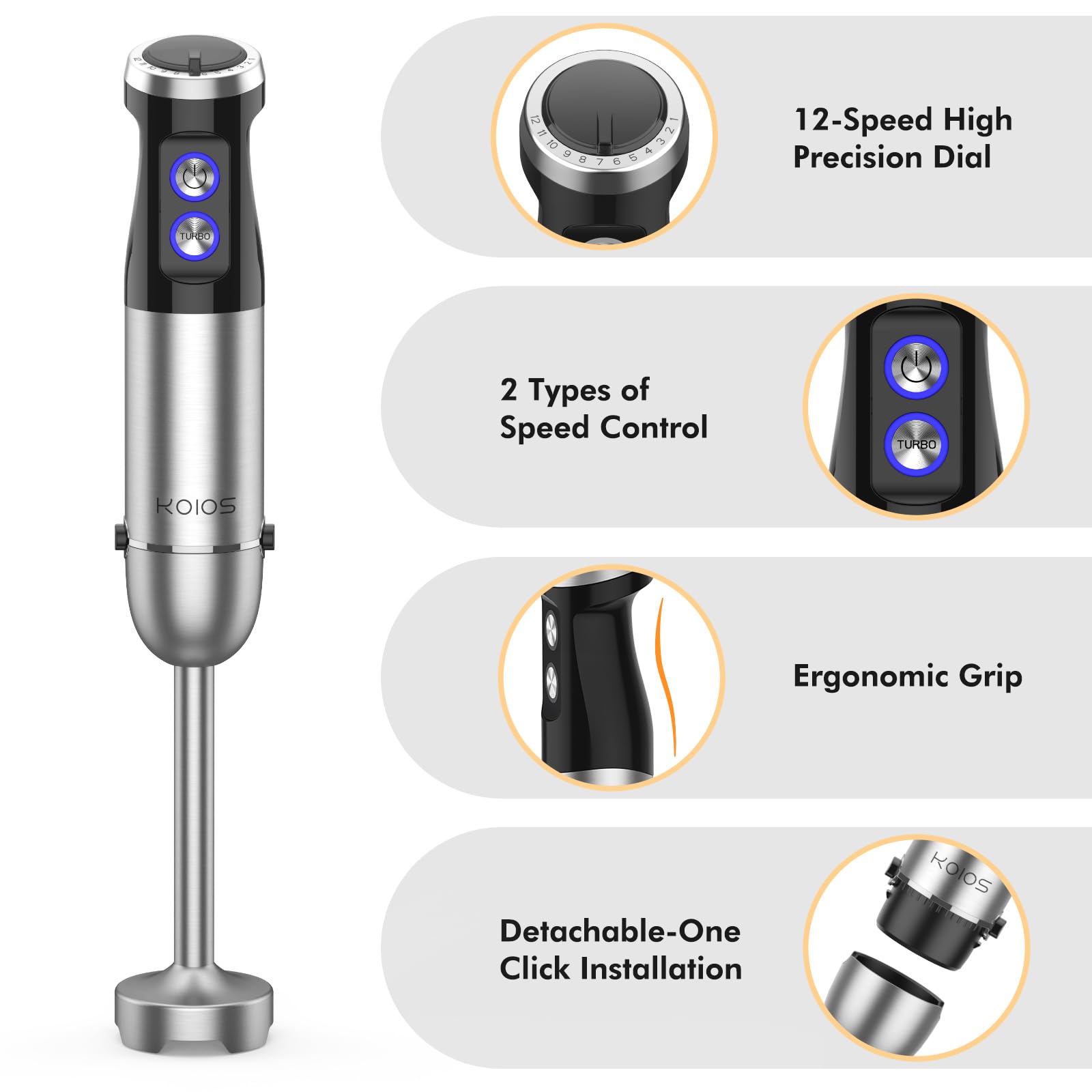 Batidora de Mano OXA Smart Potente 2 en 1 Negra con 6 Velocidades