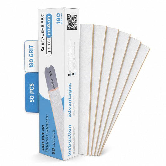 White Disposable papmAm Files for Straight Nail File Staleks Pro Expert 22, 180 grit (50 pcs)