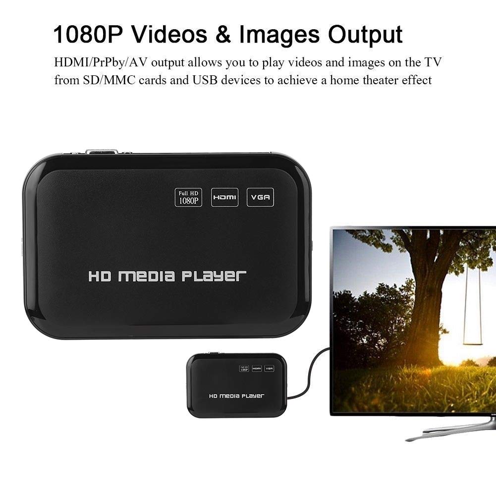 Eboxer HDMI Reproductor Multimedia, Mini 1080p VGA AV Video Media Player para-MKV/AVI Soporte U Disco/Tarjeta SD/Disco Duro Móvil(US Plug)
