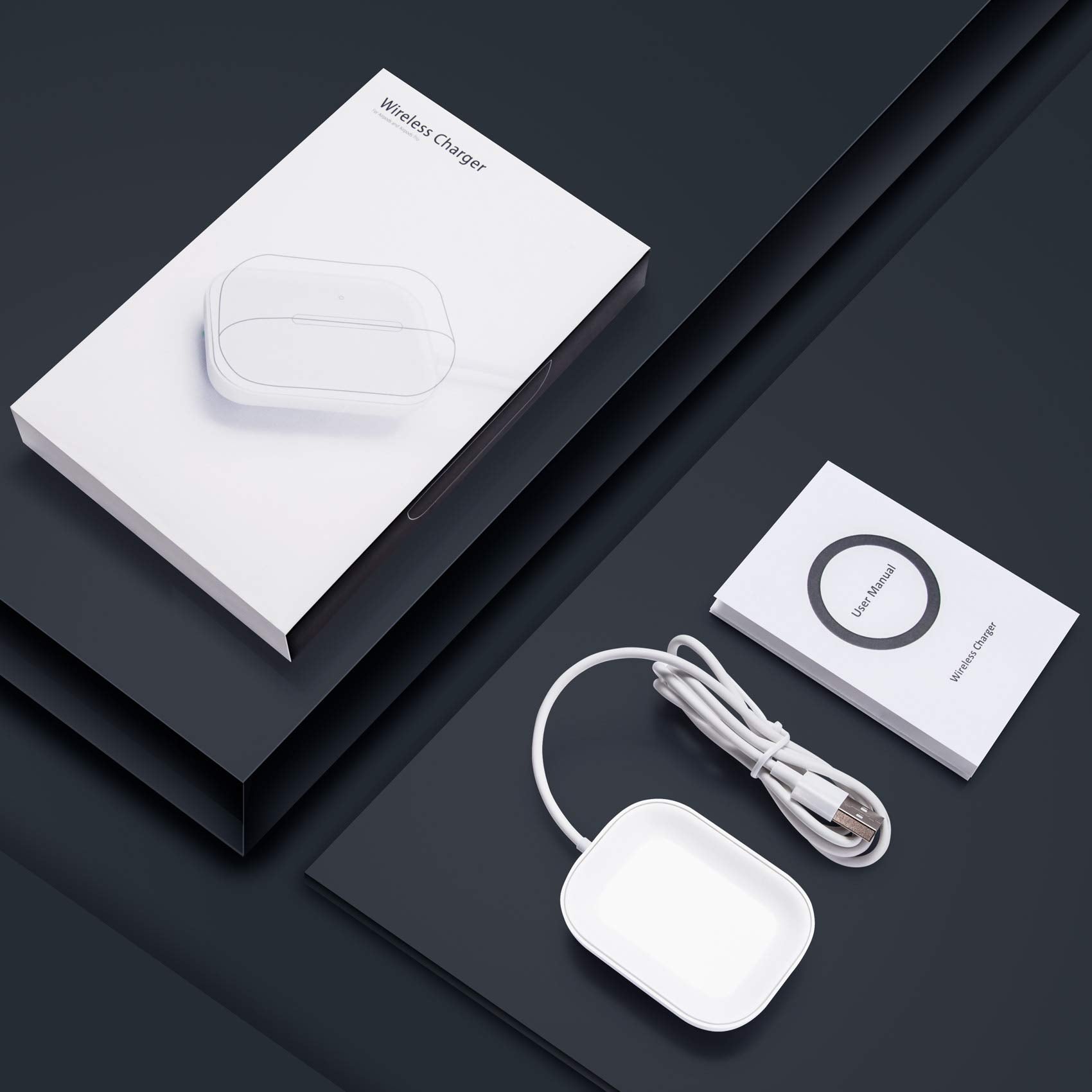 Cargador para Airpods Pro, cargador inalámbrico para AirPods 4 (cancelación activa de ruido)/3rd/AirPods Pro 2nd/Airpods Pro/Airpods, estación de carga para Airpods y Airpods Pro, blanco-2