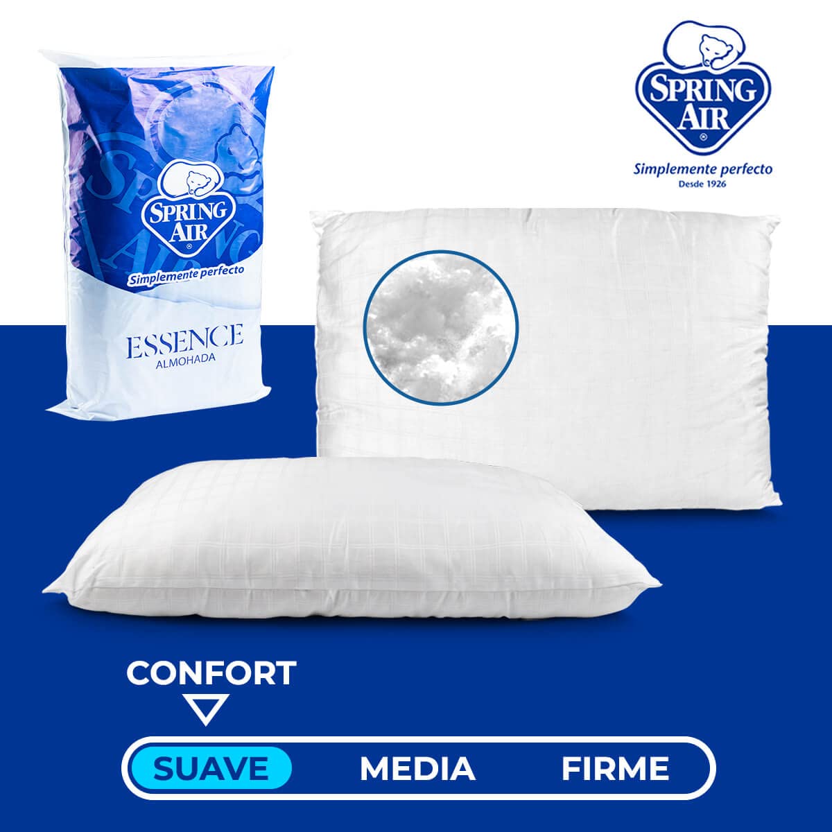 Almohadas Spring Air Essence Durazno Pack 2 soporte cabeza y cuello anti ácaros e hipoalergénico