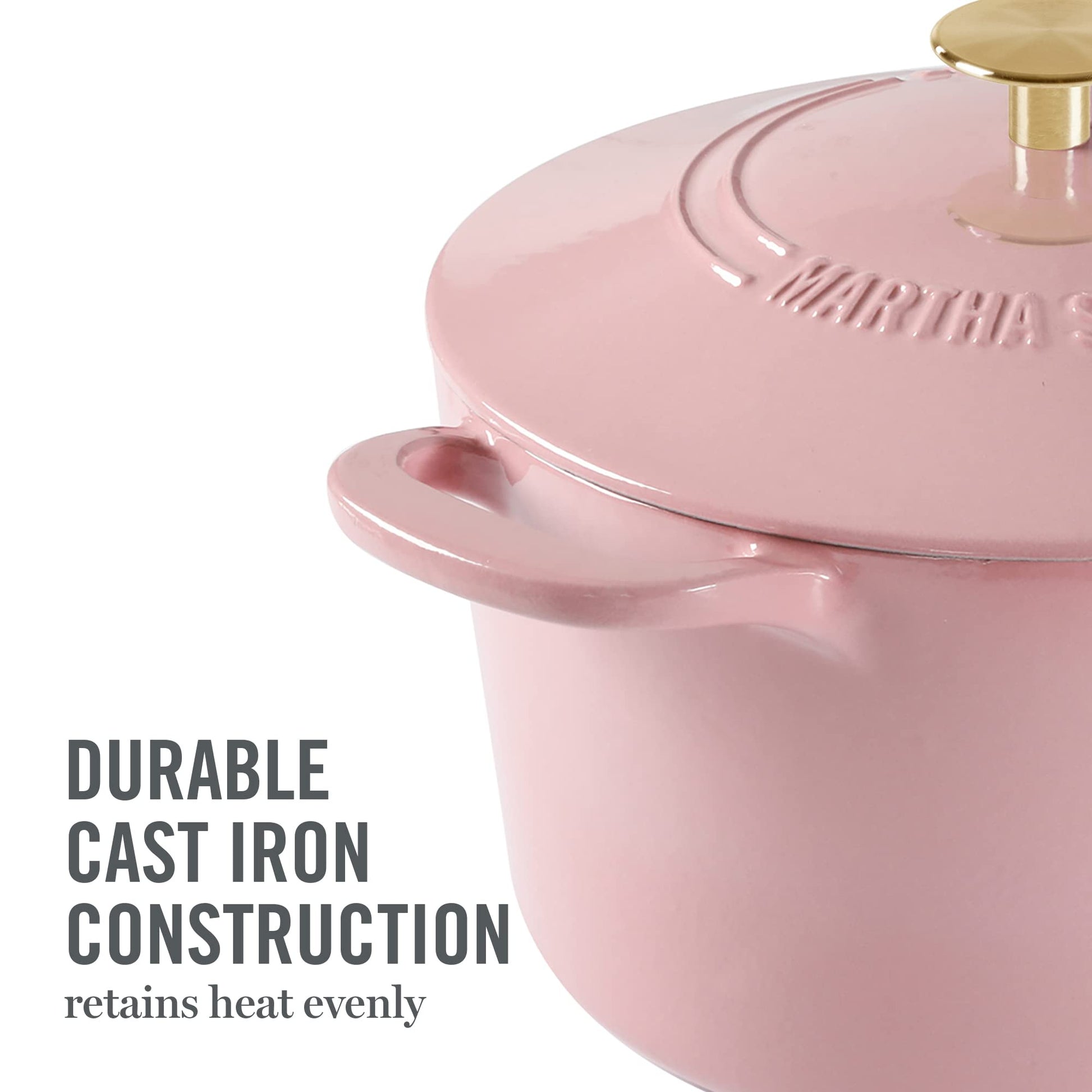 MARTHA STEWART Gatwick - Olla para horno holandesa de hierro fundido esmaltado de 7 cuartos con tapa, color rosa