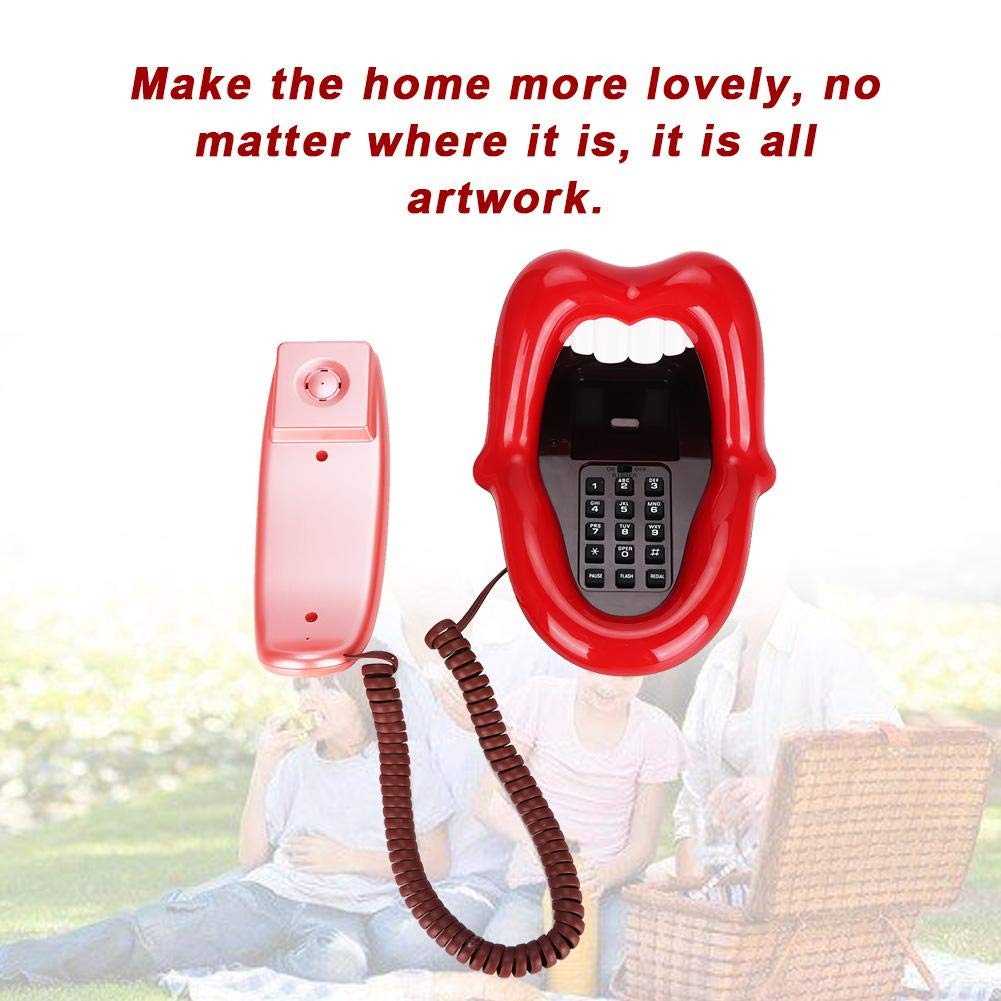 Sanpyl Teléfono novedoso, Multifuncional, Rojo, Grande, con Forma de Lengua, teléfono, Escritorio, teléfono Antiguo, teléfono Fijo, decoración Antigua, teléfono para Oficina en casa