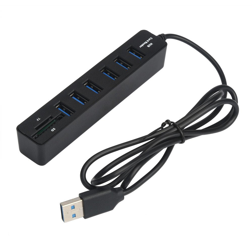 CARYWON Hub USB, Adaptador Extensión USB con 6 Puertos USB 2.0, Lector de Tarjetas SD/TF, 8 en 1 Puerto Portátil USB 2.0 para Macbook Air, iMac, Windows Surface, Ultrabook y Otro Laptop o PC, Negro