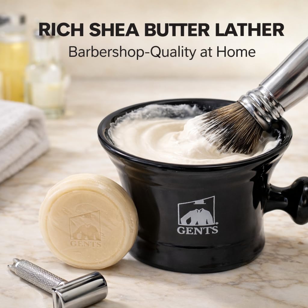 Ceramic Black Shaving Bowl / Mug with Handle Knob-- Comes with 3 Oz 97% Natural Ocean Driftwood Gbs Soap -- Fits up to a 4 Oz Soap
