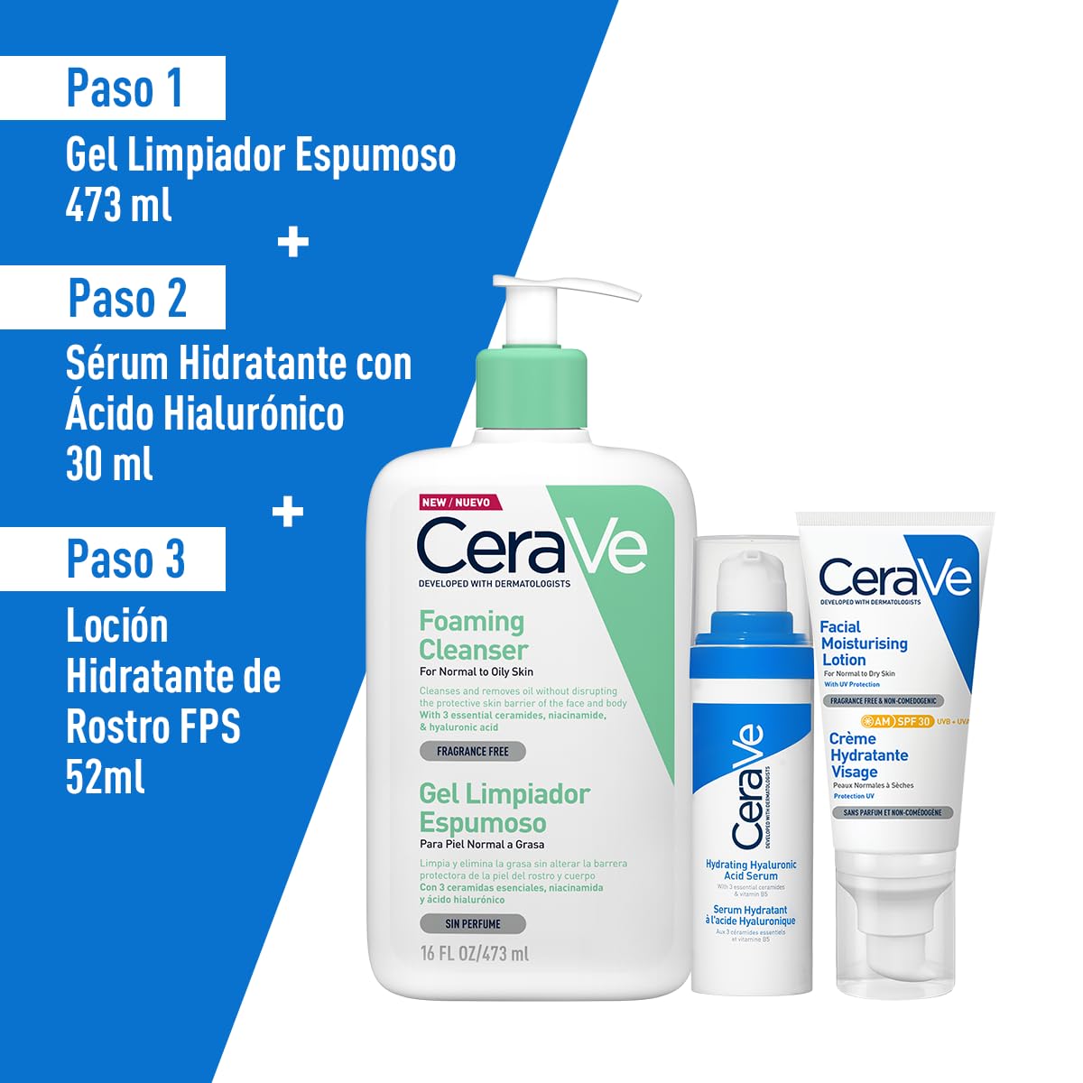 Kit Facial CeraVe Rutina Limpieza Hidratación Protección Piel