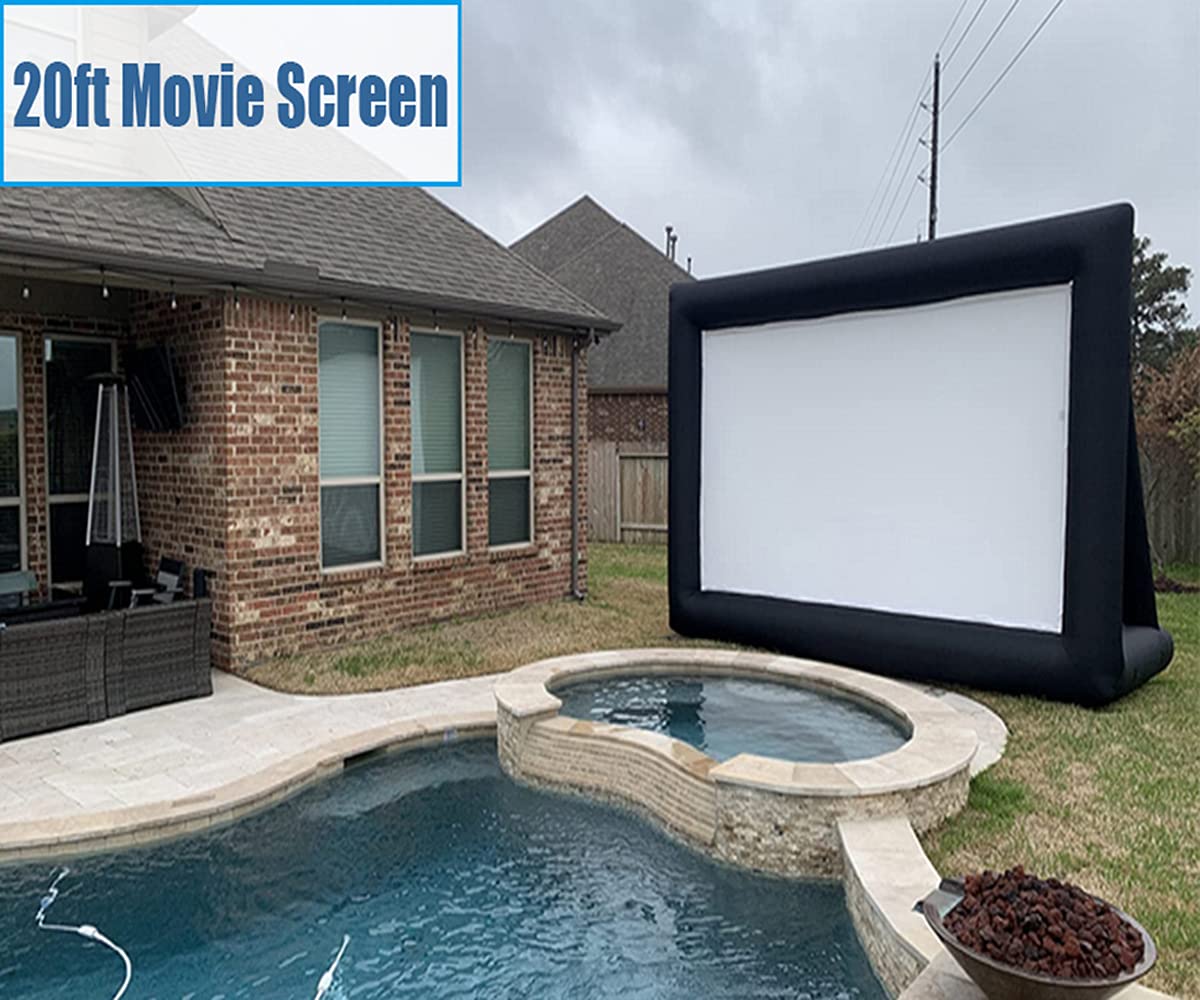 QILEBA Pantalla de cine, proyector inflable para interiores, exteriores, 6 m, portátil, soplador de aire, amarres, bolsa de almacenamiento, para patio trasero, alberca, fiesta, noches de cine (6 m)