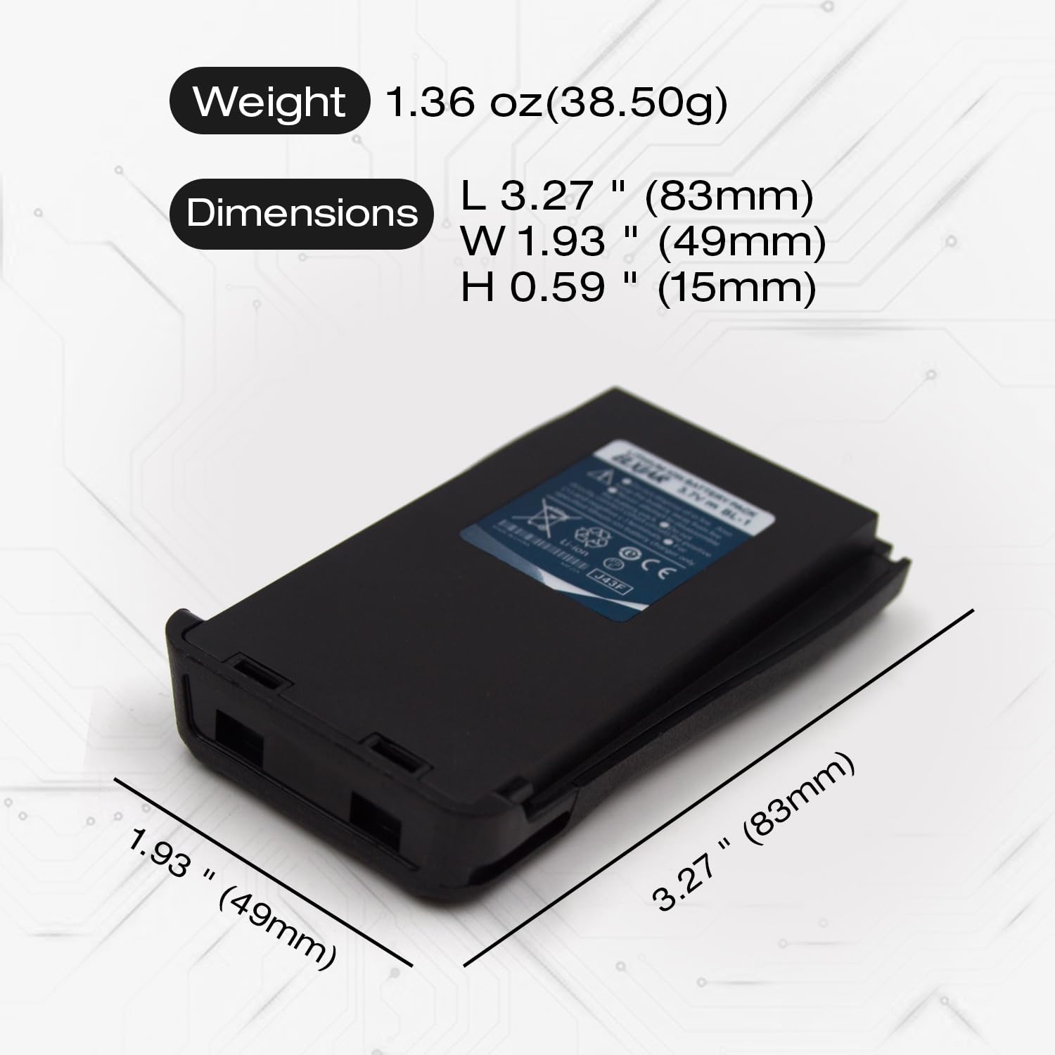 Batería Recargable elxjar Negra de Repuesto para Radios Baofeng y Retevis