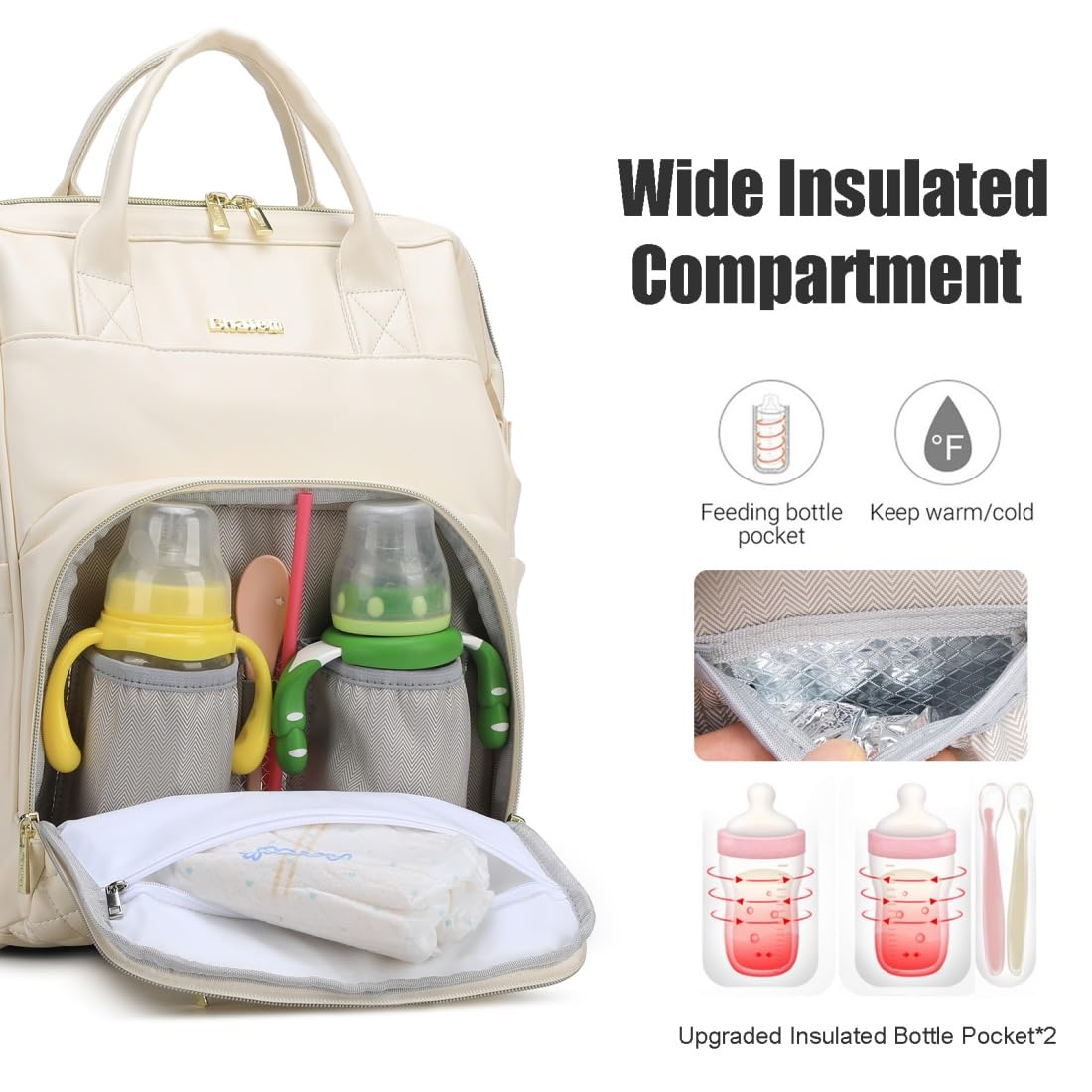 BHAFEM - Mochila para pañales para bebé, bolsa para bebé con cambiador, piel vegano, gran capacidad, mochila impermeable para pañales de viaje, Beige, Large, Casule