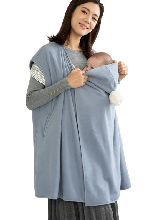 Konny - Funda de invierno para bebé, chamarra de forro polar para mujer, chamarra de maternidad, chaleco con capucha (azul cielo, talla grande)