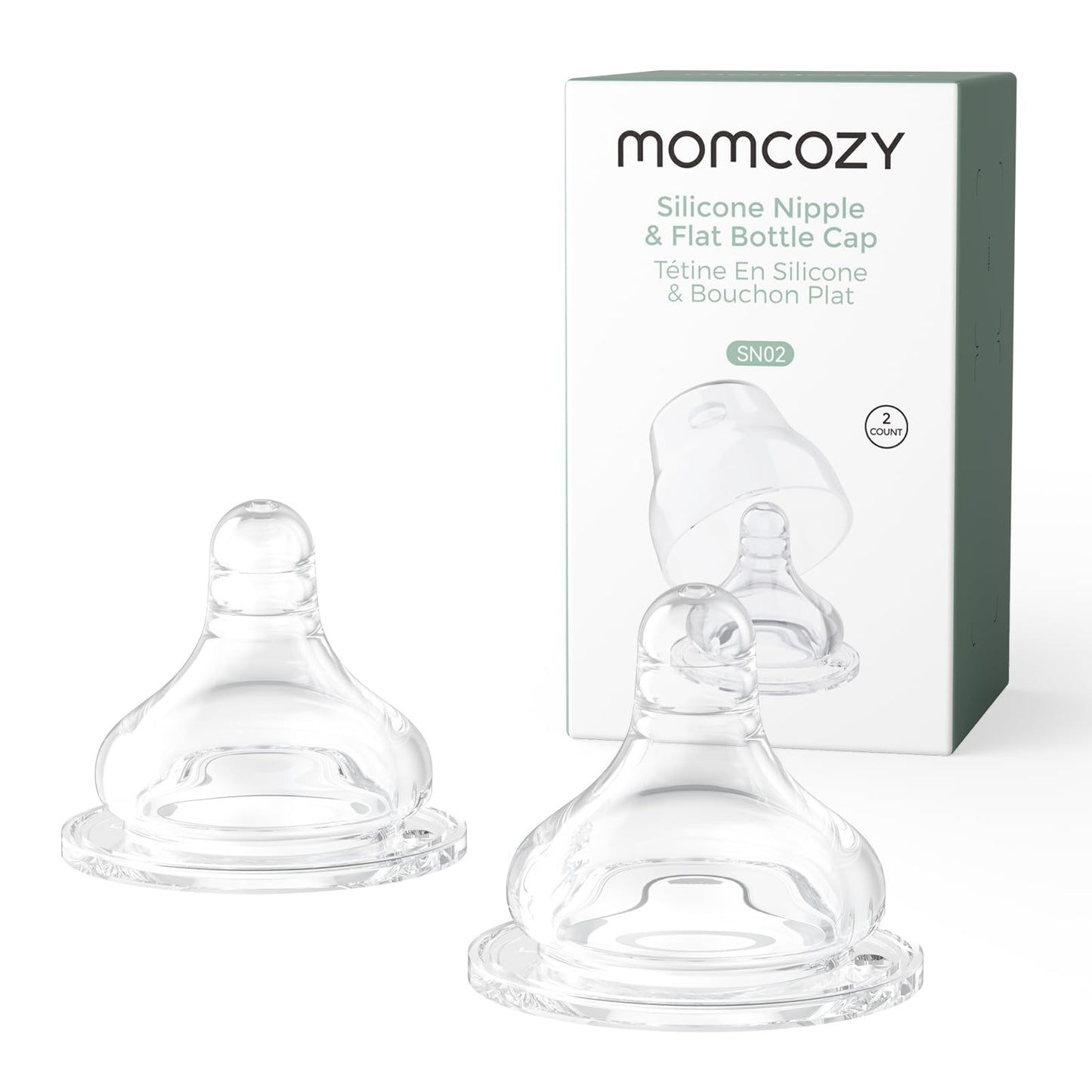 Momcozy tetina de bebé suave premium de flujo natural de silicona para biberones de cuello ancho, libre de BPA, perfectamente compatible con el enfriador de leche materna Momcozy, pequeño (paquete de