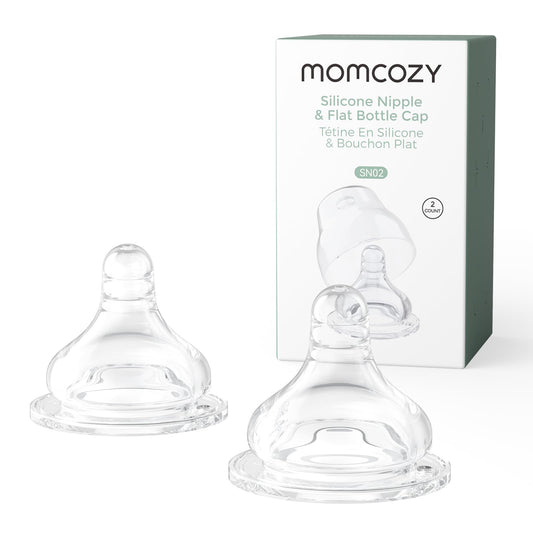 Momcozy tetina de bebé suave premium de flujo natural de silicona para biberones de cuello ancho, libre de BPA, perfectamente compatible con el enfriador de leche materna Momcozy, pequeño (paquete de