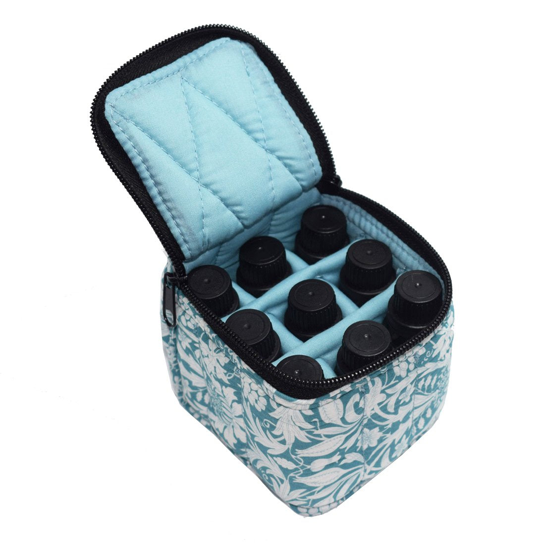 FUZEBAG 9 Bottles Essential Oil Carrying Case Shockproof Essential Oils Organizer Travel Bag Suitable for 5ml,10ml,15ml Bottles with Portable Handle and Double Zipper (Aqua Green)