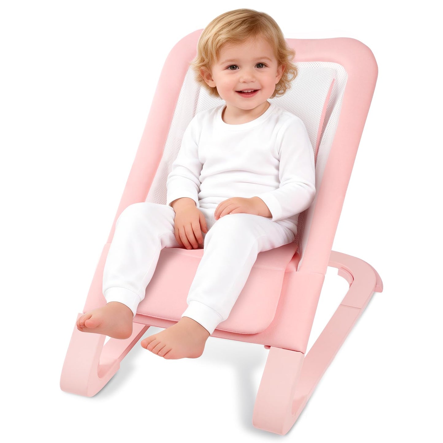 Mecedora para Bebé para Recién Nacidos de 0-12 Meses: 0-5 Años Mecedora Portátil para Bebé Niña en Rosa con Reclinación Ajustable y Arnés de 3 Puntos, Soporta hasta 60 libras