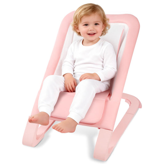 Mecedora para Bebé para Recién Nacidos de 0-12 Meses: 0-5 Años Mecedora Portátil para Bebé Niña en Rosa con Reclinación Ajustable y Arnés de 3 Puntos, Soporta hasta 60 libras