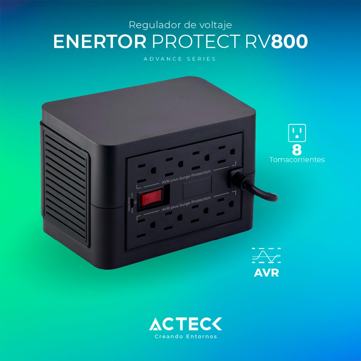 Regulador de Voltaje Acteck LED 800VA 8 Contactos