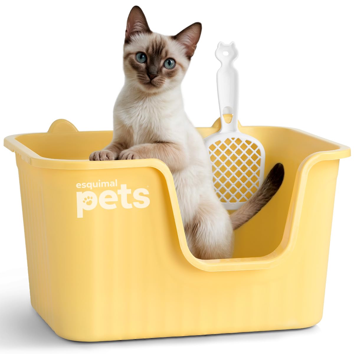 Arenero Esquimal Amarillo con Paredes Altas para Gato