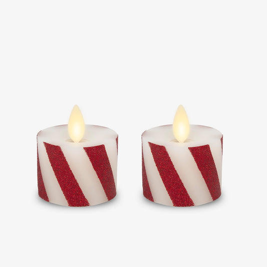Luminara - Paquete de 2 velas LED sin llama con llama móvil (1.4 x 2 pulgadas) de plástico que funciona con pilas, luz LED sin llama, suave (bastón de caramelo)