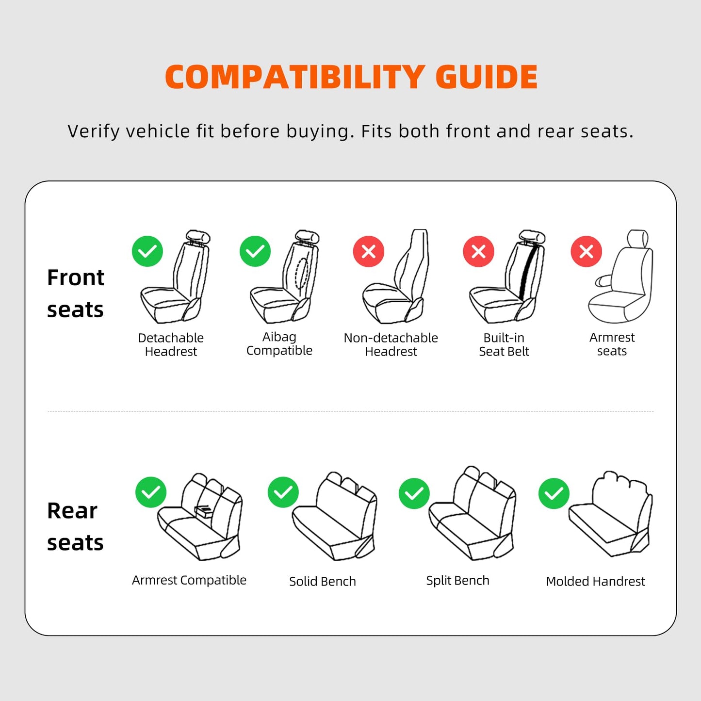 KEYOOG - Juego completo de fundas de asiento de coche de 5 plazas, impermeables y transpirables, para asientos delanteros y traseros de automóviles, compatible con bolsas de aire, fundas protectoras