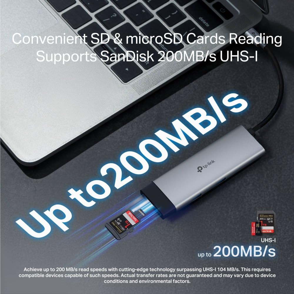 TP-Link Hub USB-C 7 en 1, HDMI 4K 60Hz, PD 100W, SD/microSD, Puertos USB-C 5Gbps y 2× USB-A, Plug & Play, Compatible con MacOS, Windows, Linux, iPadOS, iOS, Android, ChromeOS (UH7020C)