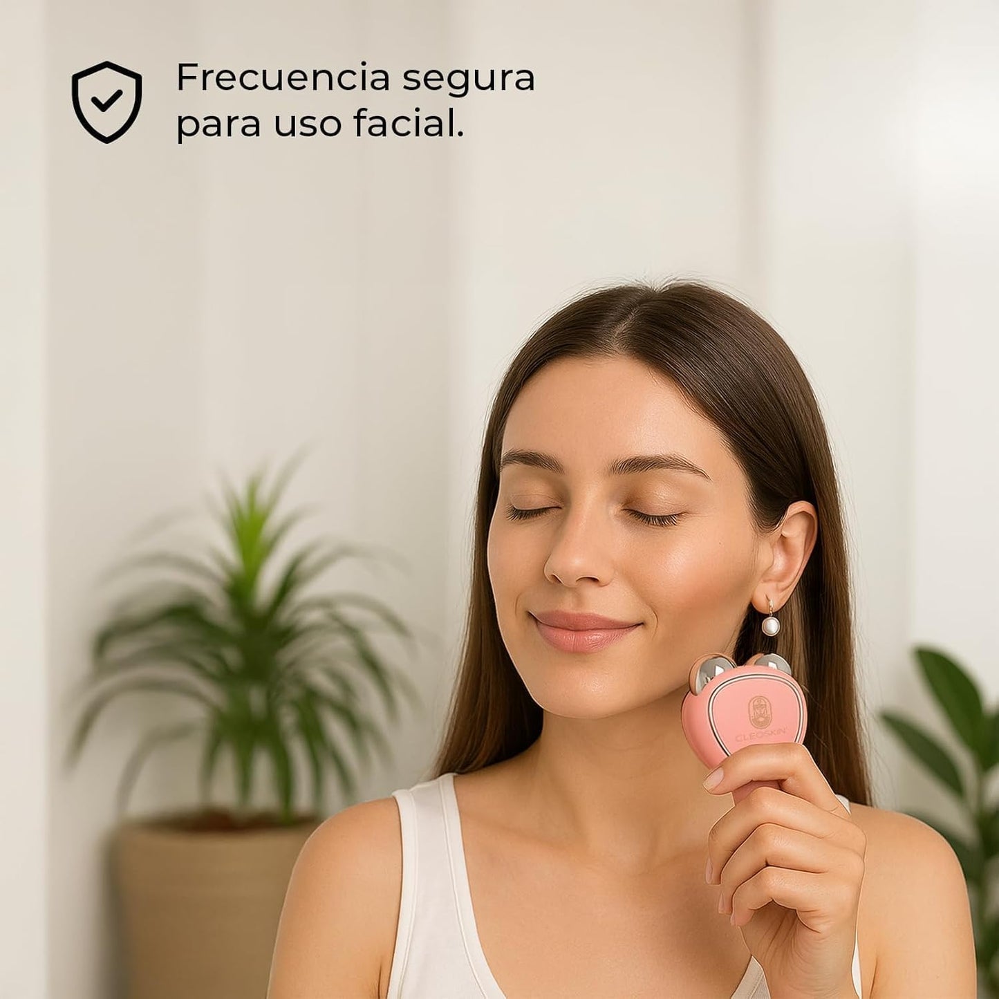 CLEOSKIN Kit Masajeador Facial de Microcorriente EMS con Gel Conductor de Ácido Hialurónico 250ml Tonificador Electroestimulador Reafirmante Efecto Lifting Antiarrugas