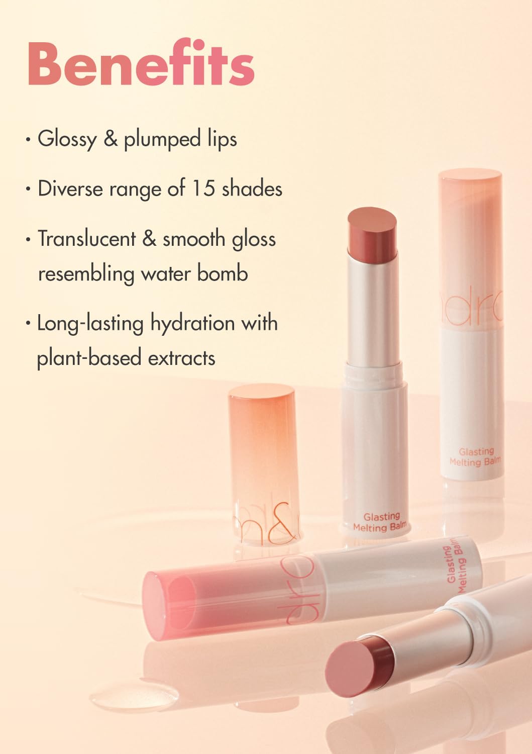 rom&nd GLASTING MELTING BALM 08 CORALIA - Hydrating Lip Gloss Balm for Juicy, Plump, & Vivid Coral Shine