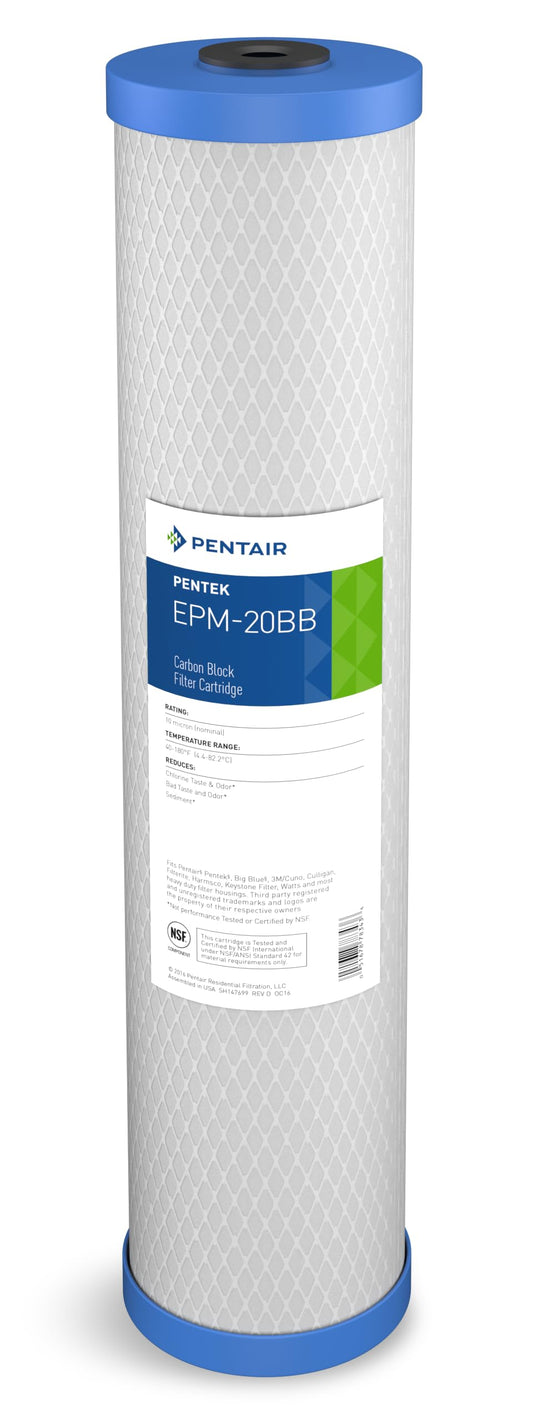 Filtro de Agua Pentair Pentek Azul Grande 20 Pulgadas Bloque de Carbono Epsilon Modificado para Toda la Casa 10 Micras
