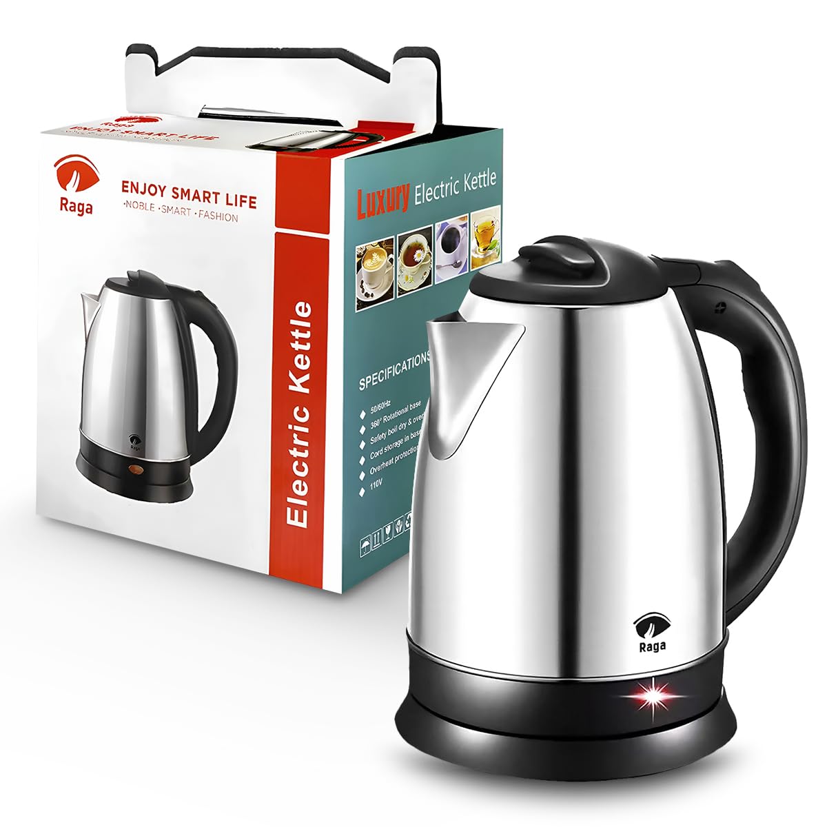 Tetera Eléctrica RagaBasics Acero Inoxidable Apagado Automático 900W 1.8 Litros