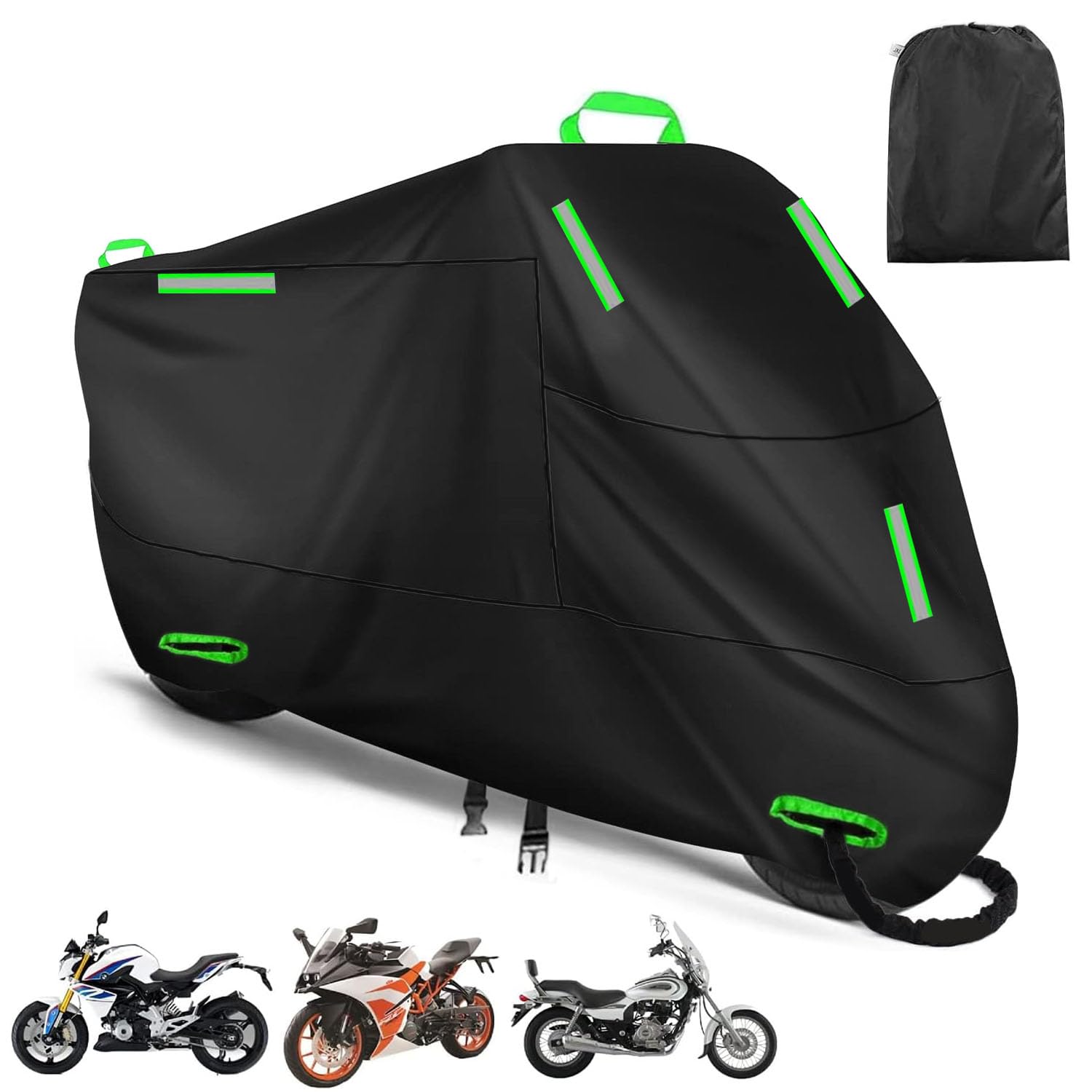 Cubierta Impermeable para Motocicletas ZENSUKYE Negra con Tiras Reflectantes y Orificios para Cerradura