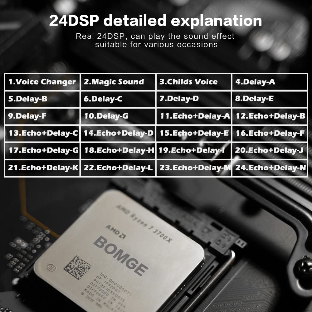 BOMGE - Mini mezclador de sonido para DJ de 4 canales con MP3, USB, Bluetooth, grabación estéreo, alimentación fantasma de 48 V, 24 DSP para karaoke, actuación, canto de iglesia, transmisión de podcas