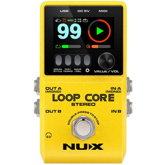 NUX Loop Core - Pedal estéreo para guitarra de 6 horas de tiempo de grabación, audio estéreo, control MIDI, simulación de cabina para salida a mezclador.