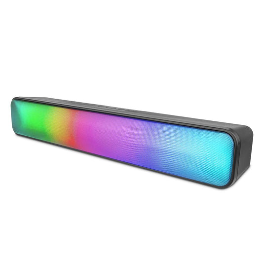 Barra de Sonido Bluetooth 5.0 Inalámbrico Iluminación RGB, micrófono Incorporado, Lector de memorias USB y Micro SD, Plug 3.5 mm Auxiliar, Sound Bar PC/TV/Videojuegos, Manos Libres. 2x3W GUS-MSRBT-01