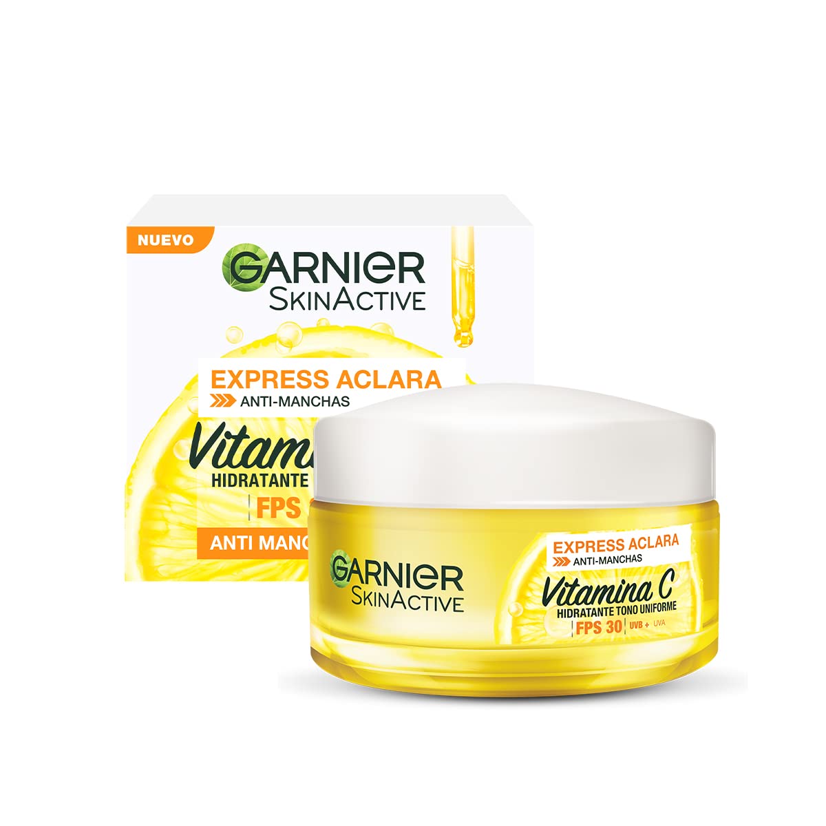 Garnier Skin Naturals Face Express aclara crema hidratante tono uniforme con fps 30 + Gel de limpieza Tono Uniforme con Vitamina C Express Aclara Garnier