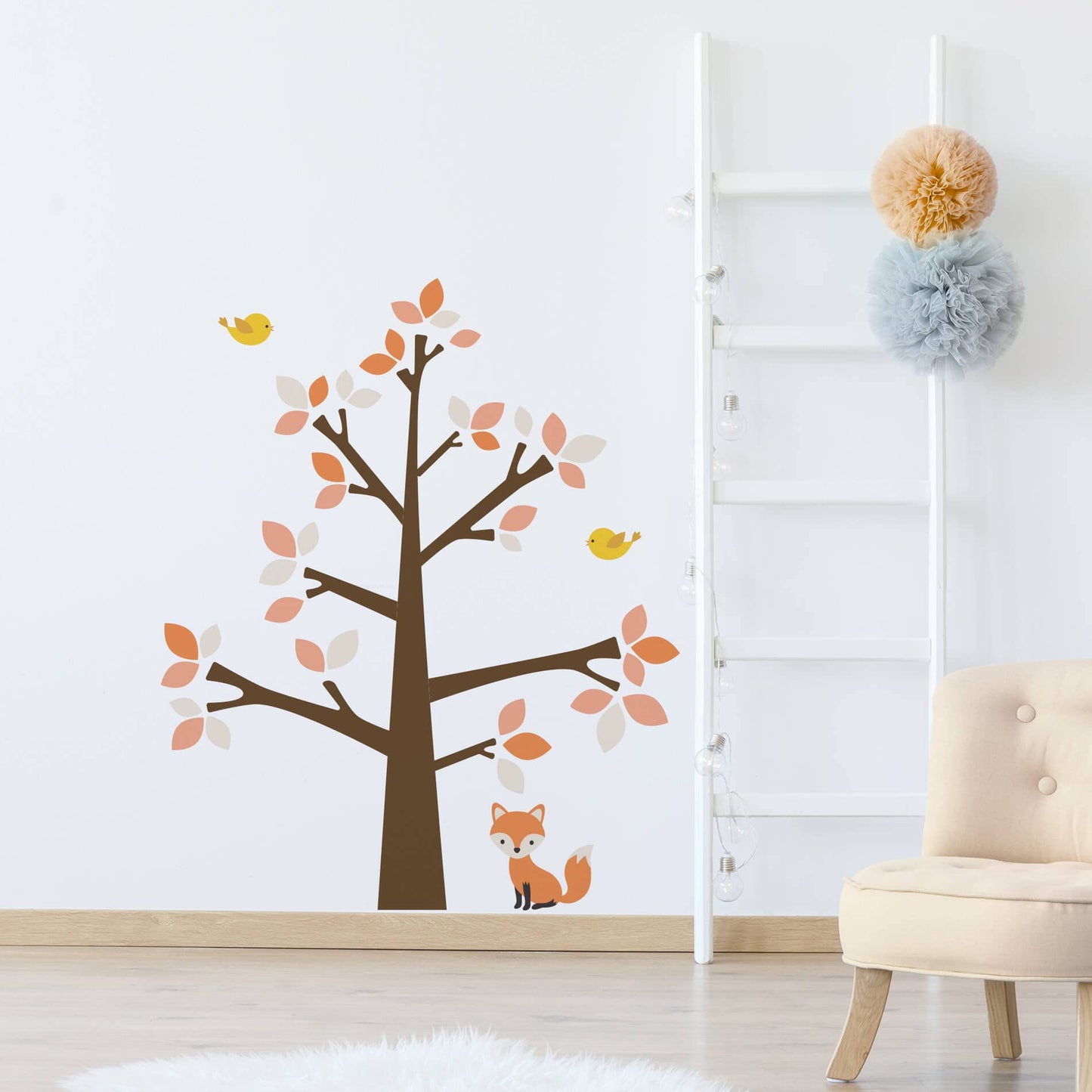 Lindos adhesivos de pared de animales de bosque de zorro bohemio para decoración de recámara de niños, habitaciones y calcomanías