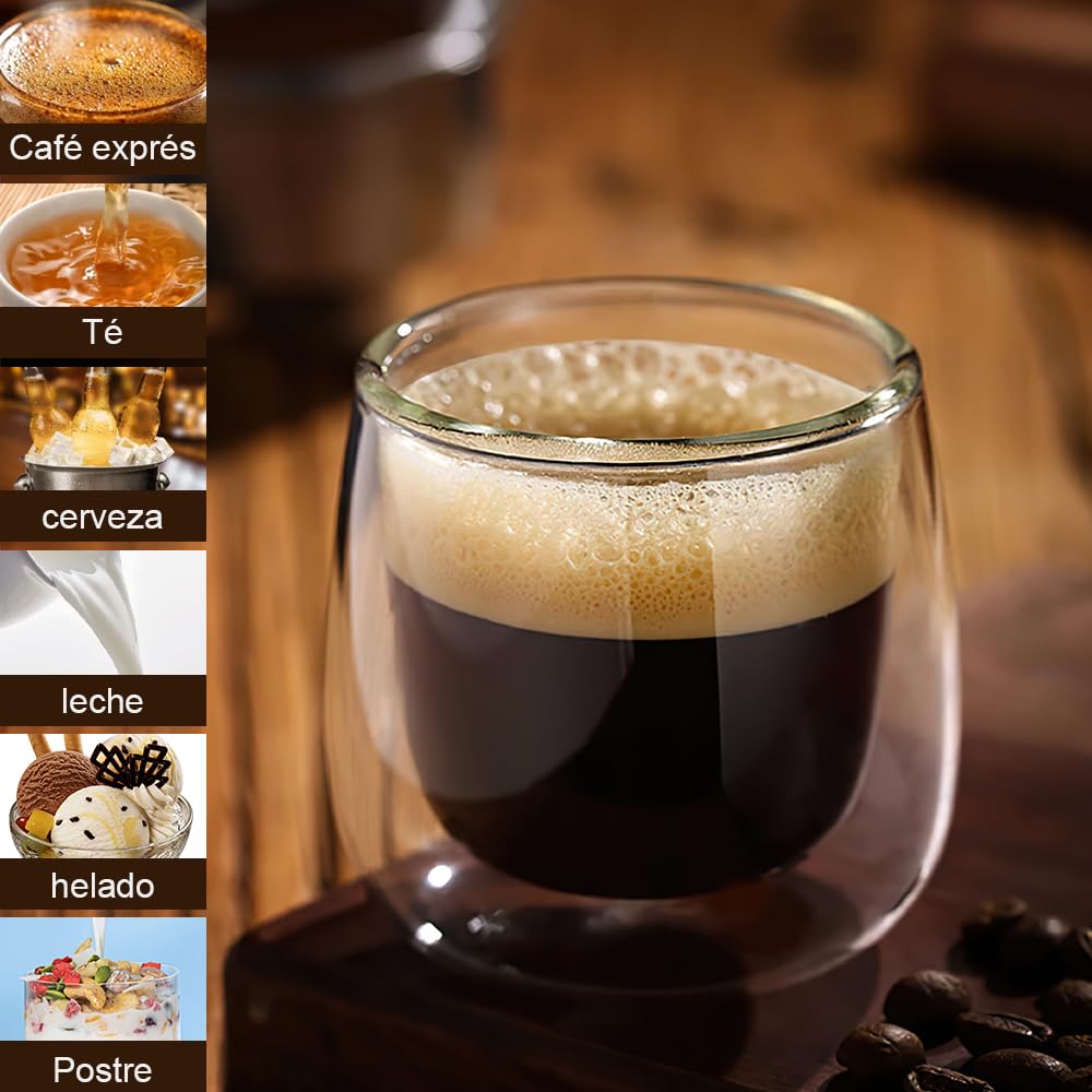 Set de Tazas de Café NACOOL Vidrio Transparente Doble Pared Borosilicato Premium