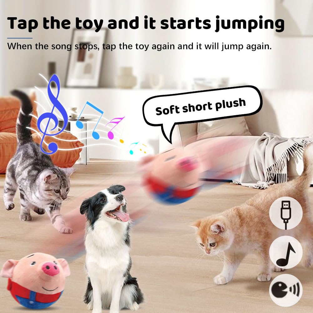 LOOTA Juguete de Peluche para Mascotas Activas, Juguete de Peluche Saltarín para Perros, Juguete Interactivo de Cubierta de Peluche Masticable Bola Bailarina Cantarina Parlante (Cerdo Rosa)