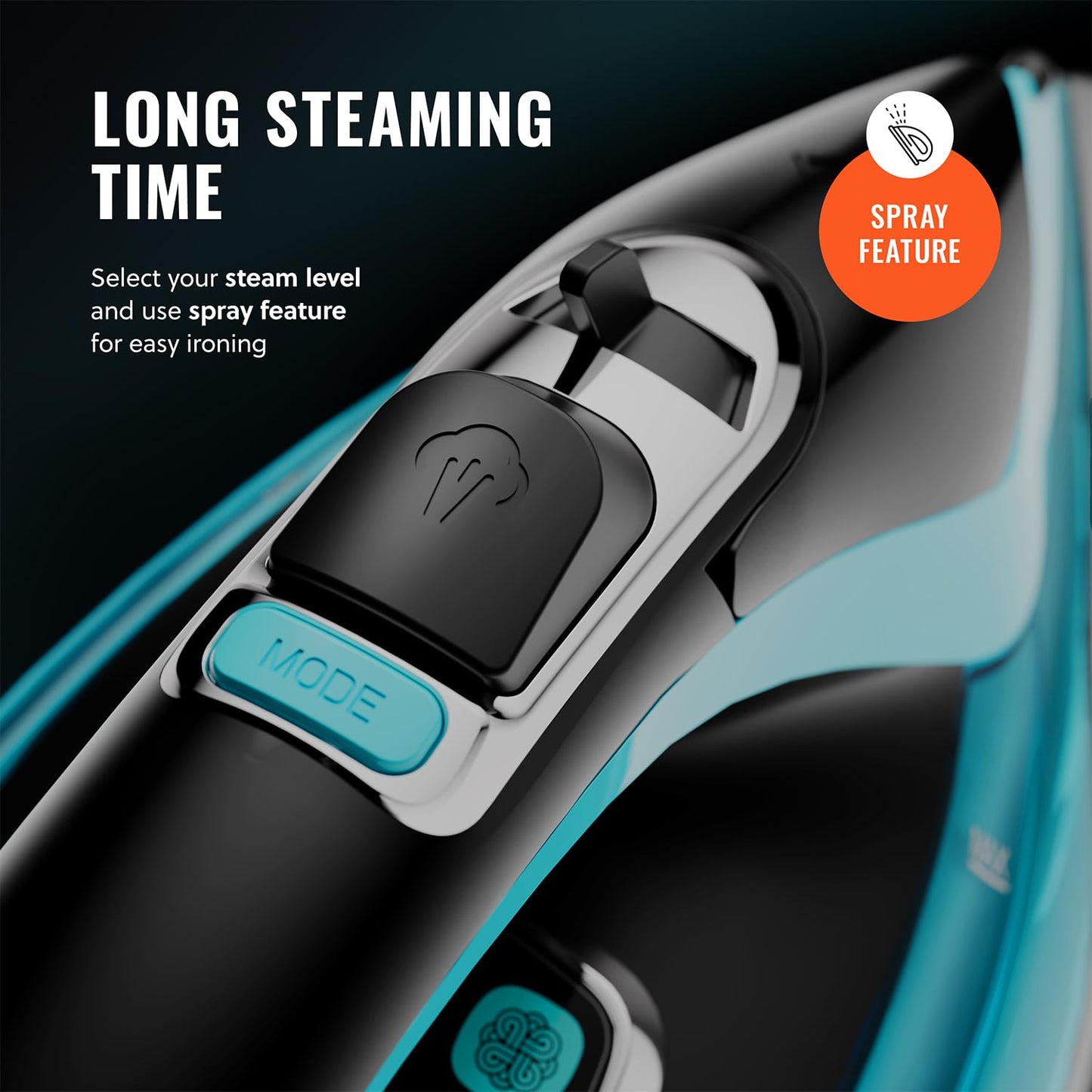 PurSteam SteamTech Elite - Plancha de vapor de 1750 W, control digital de temperatura y visualización LED, suela de cerámica, vapor ajustable, autolimpiable, anticalcio, antigoteo, apagado automático