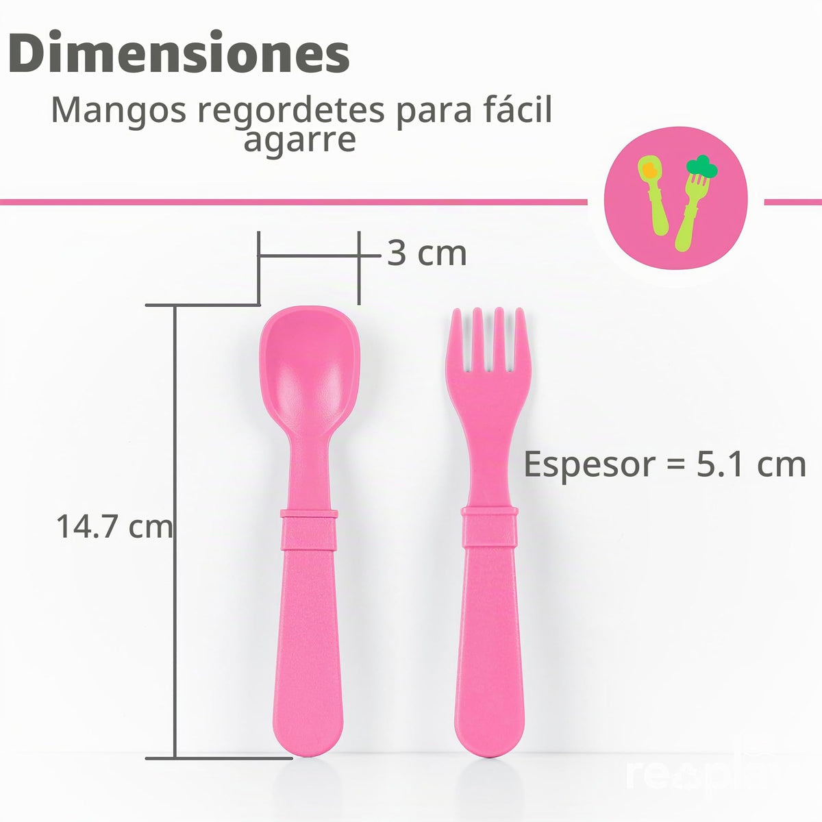 Re Play - Tenedores y cucharas para niños pequeños, paquete de 8 con estuche de transporte, 4 tenedores para niños con puntas redondeadas y 4 cucharas profundas para niños pequeños, utensilios de 0.2 pulgadas de grosor con estuche, princesa