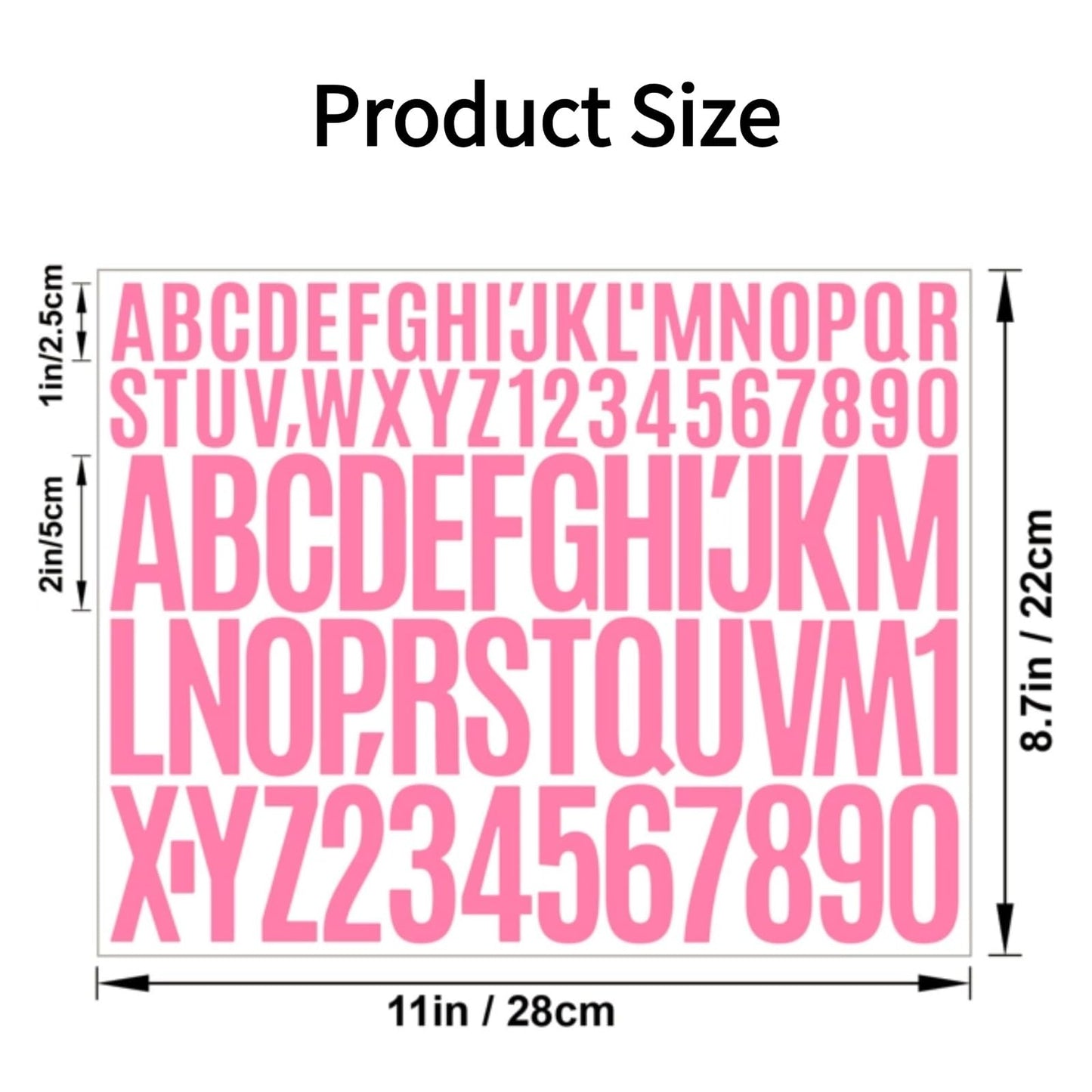 Jiepuxiter - 10 hojas de 780 calcomanías de vinilo para letras y números, impermeables, autoadhesivas, alfabeto para buzón, puerta, ventanas, coches, barcos, dirección (rosa, 1 pulgada y 2 pulgadas)
