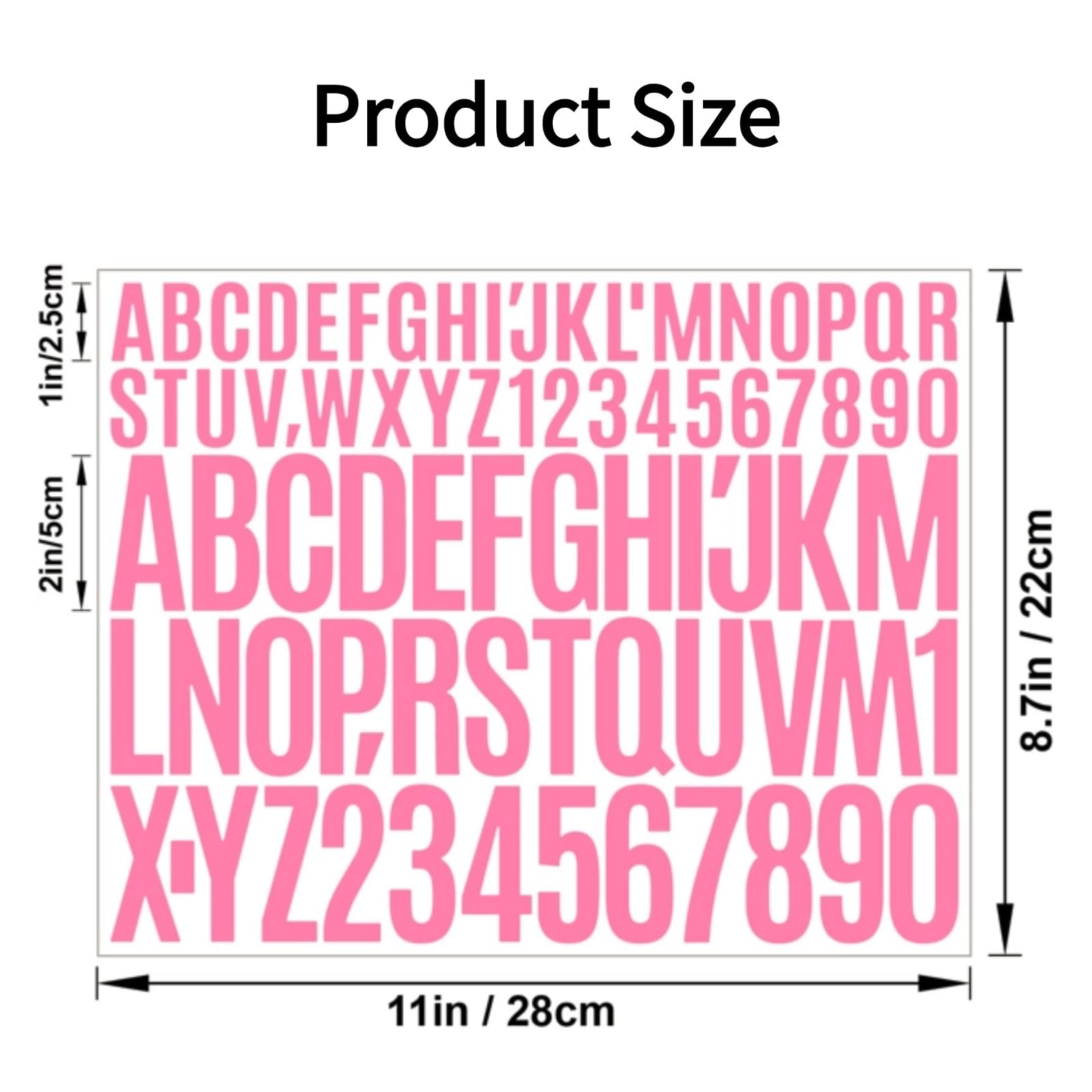 Jiepuxiter - 10 hojas de 780 calcomanías de vinilo para letras y números, impermeables, autoadhesivas, alfabeto para buzón, puerta, ventanas, coches, barcos, dirección (rosa, 1 pulgada y 2 pulgadas)