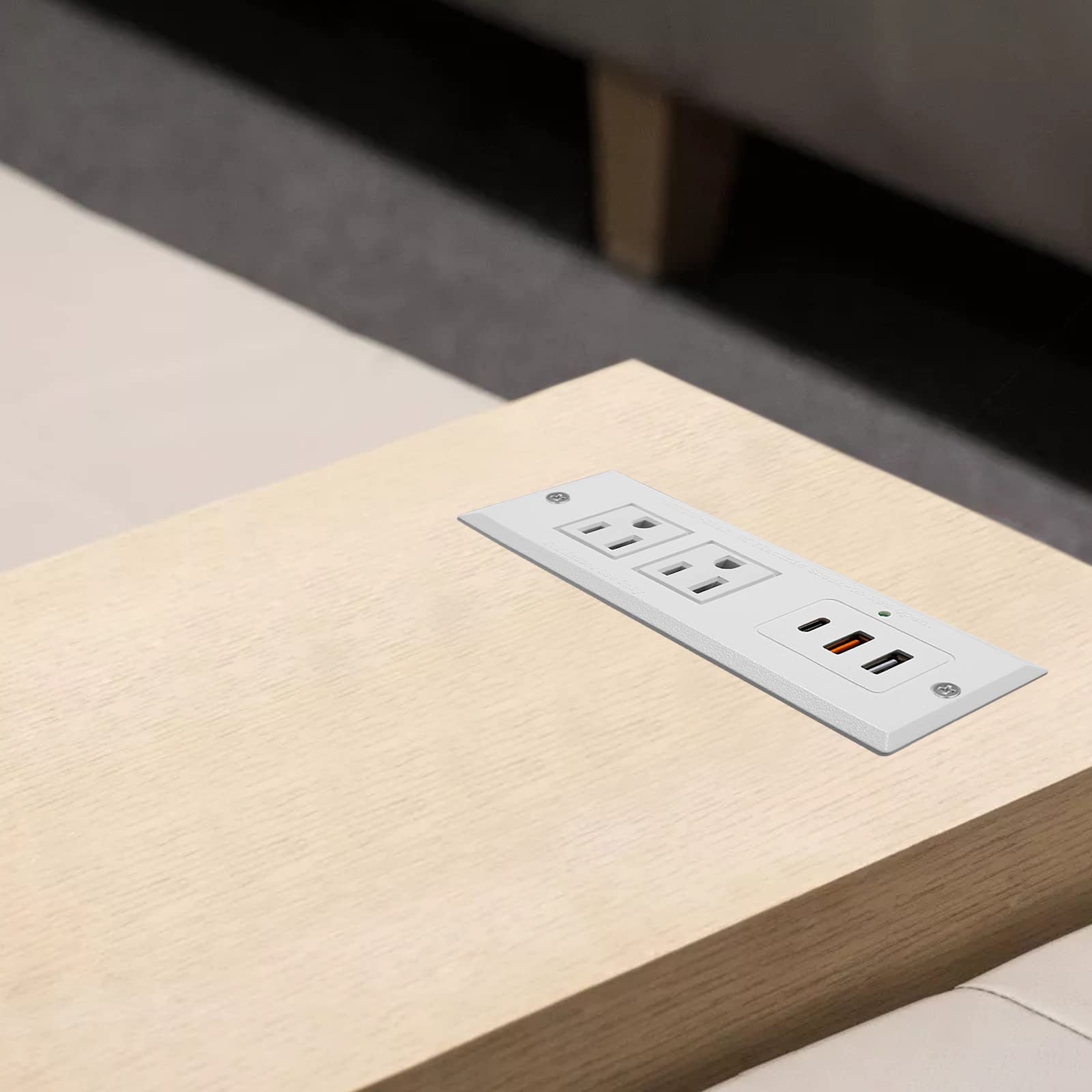 4 LEAF Regleta Multicontacto Escritorio USB C 20W PD Carga Rápida, Tira de Alimentación Empotrable Tipo C 2 Contactos 3 USB Muebles Outlet para Mesa Sofá Console Cajon Encimera 2 Metros Blanco