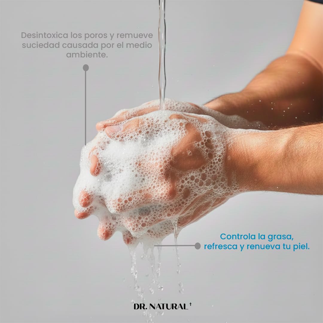 Dr. Natural Jabón Liquido Facial y para Cuerpo con Carbón Activado | Exfoliante Corporal y Facial | Natural, Vegano y Orgánico | Hecho de Plantas Con Aceite de Oliva y Coco, Manteca de Karité y Romero (473 ml, Menta)