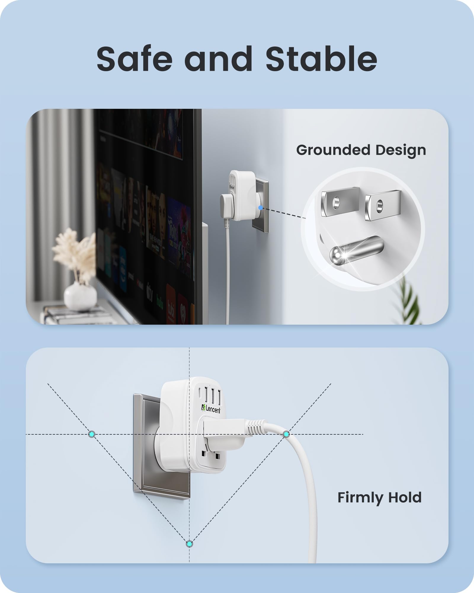 LENCENT Adaptador de Enchufe Mundial a Americano, Convertidor de Enchufe Internacional para Europa/Reino Unido/Australia/Suiza/Brasil a EE. UU./México, 3 Puertos USB-A y 1 Tipo-C, Perfecto para Viajar