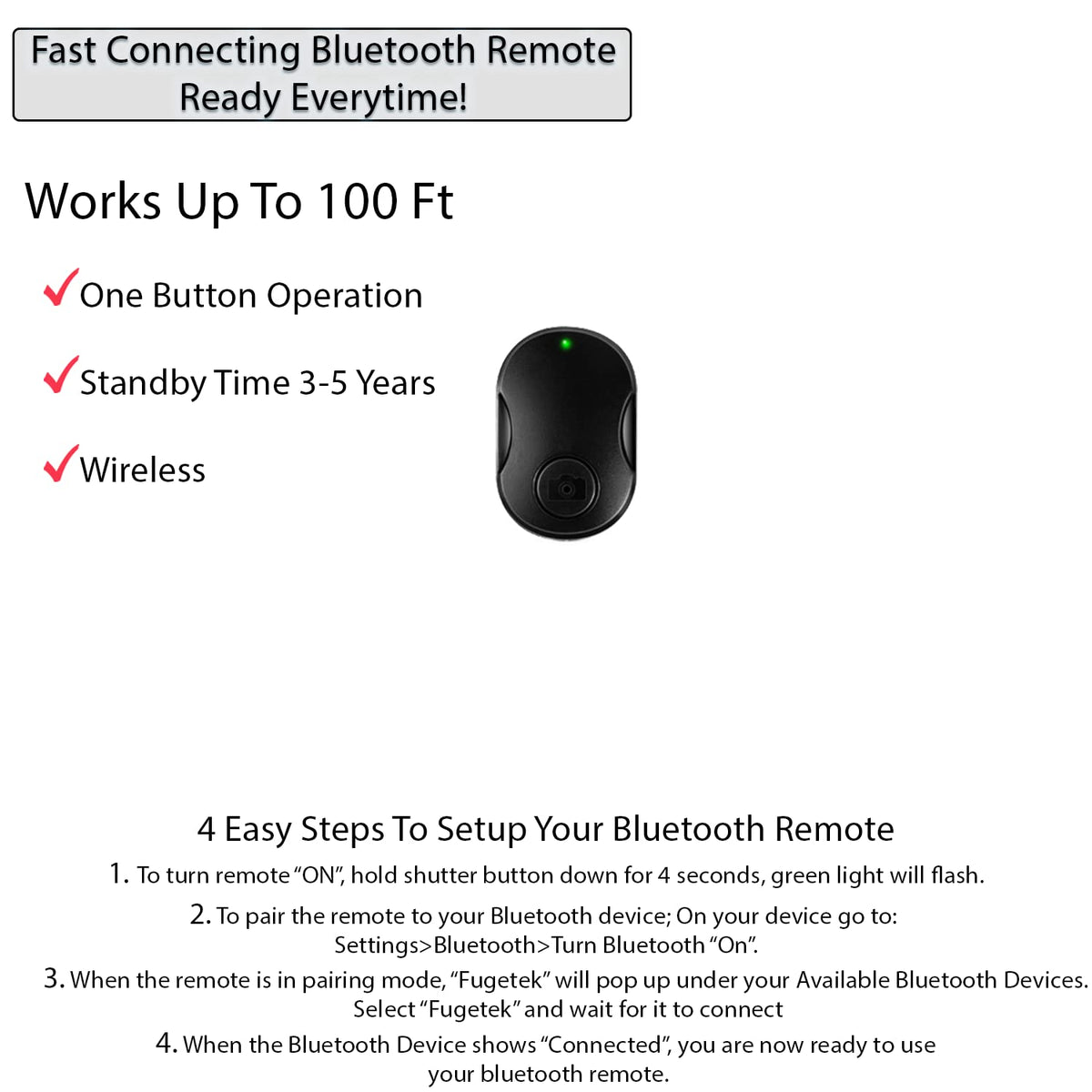 Trípode Selfie Fugetek Plata Estabilidad 4 Patas y Bluetooth Compatible iPhone y Android